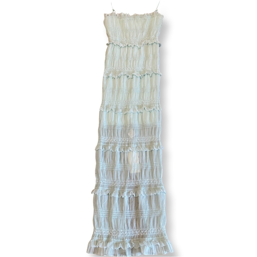 Ruffle Light Blue Shimmer Dress - Picture 2 of 4
